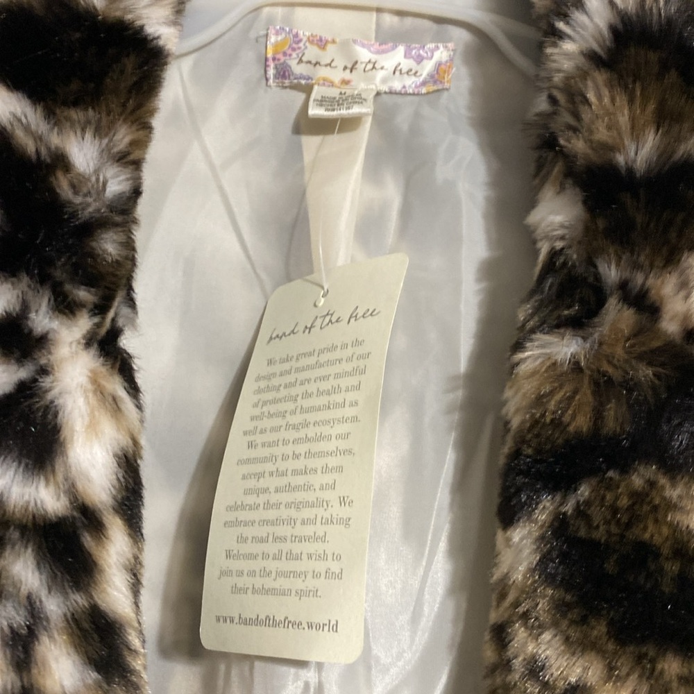 Band of the free animal print black brown cream faux fur jacket coat MEDIUM - Picture 10 of 11